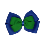 School uniform hair accessories Double Cherish Hair Bow Hair Clip Non Slip Hair Tie 9cm - Royal Blue Base & Centre Ribbon Emerald Green - Pinkberry Kisses