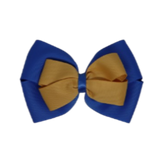 School uniform hair accessories Double Cherish Hair Bow Hair Tie Non Slip Hair Clip 11cm - Royal Blue Base & Centre Ribbon Gold - Pinkberry Kisses