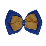 School uniform hair accessories Double Cherish Hair Bow Hair Clip Non Slip Hair Tie 9cm - Royal Blue Base & Centre Ribbon Gold - Pinkberry Kisses