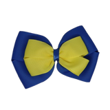 School uniform hair accessories Double Cherish Hair Bow Hair Tie Non Slip Hair Clip 11cm - Royal Blue Base & Centre Ribbon Lemon - Pinkberry Kisses