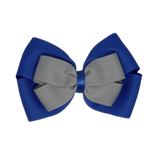 School uniform hair accessories Double Cherish Hair Bow Hair Clip Non Slip Hair Tie 9cm - Royal Blue Base & Centre Ribbon Light Grey Black - Pinkberry Kisses