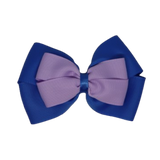 School uniform hair accessories Double Cherish Hair Bow Hair Tie Non Slip Hair Clip 11cm - Royal Blue Base & Centre Ribbon Light Orchid - Pinkberry Kisses