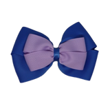 School uniform hair accessories Double Cherish Hair Bow Hair Clip Non Slip Hair Tie 9cm - Royal Blue Base & Centre Ribbon Light Orchid - Pinkberry Kisses