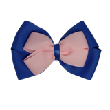 School uniform hair accessories Double Cherish Hair Bow Hair Tie Non Slip Hair Clip 11cm - Royal Blue Base & Centre Ribbon Light Pink - Pinkberry Kisses