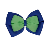 School uniform hair accessories Double Cherish Hair Bow Hair Tie Non Slip Hair Clip 11cm - Royal Blue Base & Centre Ribbon Mint Green - Pinkberry Kisses