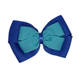 School uniform hair accessories Double Cherish Hair Bow Hair Tie Non Slip Hair Clip 11cm - Royal Blue Base & Centre Ribbon Misty Turquoise - Pinkberry Kisses