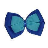 School uniform hair accessories Double Cherish Hair Bow Hair Clip Non Slip Hair Tie 9cm - Royal Blue Base & Centre Ribbon Misty Turquoise - Pinkberry Kisses