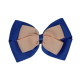 School uniform hair accessories Double Cherish Hair Bow Hair Tie Non Slip Hair Clip 11cm - Royal Blue Base & Centre Ribbon Peach  - Pinkberry Kisses