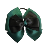 School uniform hair accessories Double Bella Hair Tie 10cm - Hunter Green Base & Centre Ribbon Black - Pinkberry Kisses 