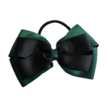 School uniform hair accessories Double Cherish Bow 11cm - Hunter Green Base & Centre Ribbon Hunter Green - Pinkberry Kisses Hair Tie