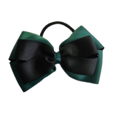 School uniform hair accessories Double Cherish Bow 9cm - Hunter Green Base & Centre Ribbon Hunter Green - Pinkberry Kisses Hair Tie