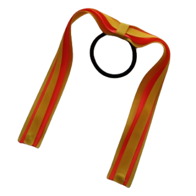 School Uniform Hair Accessories Ponytail Streamer Straight - Pinkberry Kisses Mazie Yellow Base & Top Ribbon Neon Orange