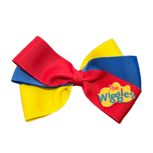 Colorful bow with 'The Wiggles' logo on a white background Wiggles Hair Bow Hair Accessories Hair Tie Pinkberry Kisses Non Slip Hair Clip 