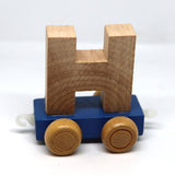 Wooden Name Train Custom for Birthday Nursery Child boy girl name present Letter Pinkberry Kisses H Blue