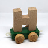 Wooden Name Train Custom for Birthday Nursery Child boy girl name present Letter Pinkberry Kisses H Green