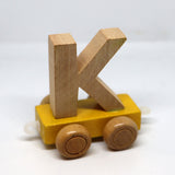 Wooden Name Train Custom for Birthday Nursery Child boy girl name present Letter Pinkberry Kisses K Yellow