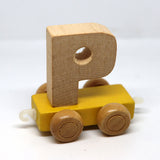 Wooden Name Train Custom for Birthday Nursery Child boy girl name present Letter Pinkberry Kisses P Yellow