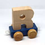 Wooden Name Train Custom for Birthday Nursery Child boy girl name present Letter Pinkberry Kisses R Blue