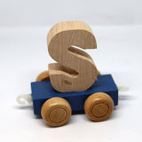 Wooden Name Train Custom for Birthday Nursery Child boy girl name present Letter Pinkberry Kisses S Blue