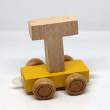 Wooden Name Train Custom for Birthday Nursery Child boy girl name present Letter Pinkberry Kisses T Yellow