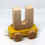 Wooden Name Train Custom for Birthday Nursery Child boy girl name present Letter Pinkberry Kisses U Yellow