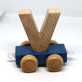 Wooden Name Train Custom for Birthday Nursery Child boy girl name present Letter Pinkberry Kisses V Blue 