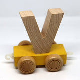 Wooden Name Train Custom for Birthday Nursery Child boy girl name present Letter Pinkberry Kisses V Yellow