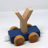 Wooden Name Train Custom for Birthday Nursery Child boy girl name present Letter Pinkberry Kisses Y Blue