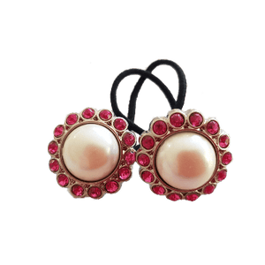 Pigtail Hairband Toggles - Natural Pearl and Bright Pink (pair)