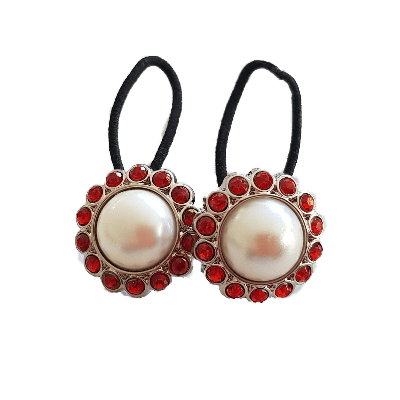 Pigtail Hairband Toggles - Natural Pearl and Red (pair)
