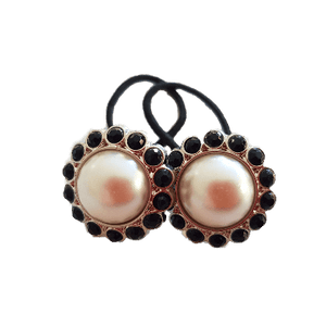 Pigtail Hairband Toggles - Natural Pearl and Black (pair)