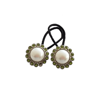 Pigtail Hairband Toggles - Natural Pearl and Light Green (pair)