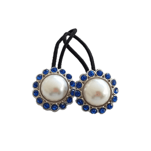 Pigtail Hairband Toggles - Natural Pearl and Royal Blue (pair)