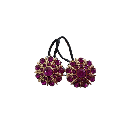 Pigtail Hairband Toggles - Purple Double Row Flower (pair)