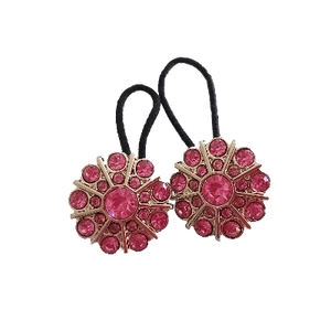 Pigtail Hairband Toggles - Pink Double Row Flower (pair) - Pinkberry Kisses