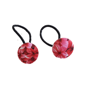 Pigtail Hairband Toggles - Red Flowers (pair)