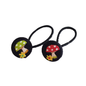 Pigtail Hairband Toggles - Colourful Mushrooms (pair)