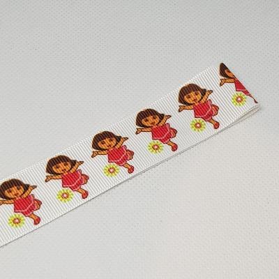22mm (7/8) Dora Printed Grosgrain Ribbon by the meter Pinkberry Kisses