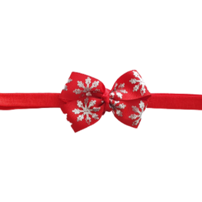 Baby and Toddler Soft Headband - Christmas Red Snowflake Bow Christmas Hair Accessories Pinkberry Kisses