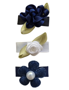 Baby Non Slip Hair Clip - Navy and Ivory Set  Pinkberry Kisses 