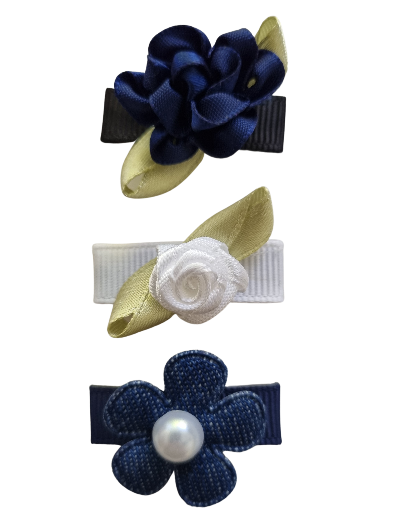 Baby Non Slip Hair Clip - Navy and Ivory Set  Pinkberry Kisses 