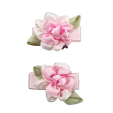 Baby and Toddler non slip hair clips - Pink and white cabbage rose Baby Hair Accessories - Pinkberry Kisses Pair of Hair Clips