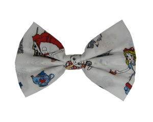 Fabric Rockabilly Hair Bow - Alice in Wonderland Pinkberry Kisses