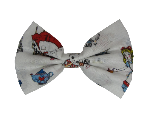Fabric Rockabilly Hair Bow - Alice in Wonderland Pinkberry Kisses