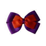 School uniform hair accessories Double Cherish Bow 11cm non Slip Hair Clip Hair Tie - Purple Base & Centre Ribbon - Pinkberry Kisses Purple Autumn Orange 