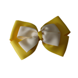 School uniform hair accessories Double Cherish Bow Non Slip Hair Clip Hair Bow Hair Tie - Daffodil Yellow Base & Centre Ribbon 11cm Pinkberry Kisses Daffodil Yellow White 