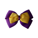 School uniform hair accessories Double Cherish Bow 11cm non Slip Hair Clip Hair Tie - Purple Base & Centre Ribbon - Pinkberry Kisses Purple Maize Yellow 