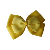 School uniform hair accessories Double Cherish Bow Non Slip Hair Clip Hair Bow Hair Tie - Daffodil Yellow Base & Centre Ribbon 11cm Pinkberry Kisses Daffodil Yellow Lemon Yellow 
