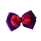 School uniform hair accessories Double Cherish Bow Non Slip Hair Clip Hair Bow Hair Tie - Purple Base & Centre Ribbon - Pinkberry Kisses Purple Shocking Pink 