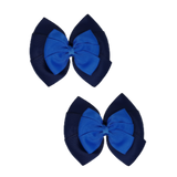 School uniform hair accessories Double Bella Bow 10cm - Navy Blue Base & Centre Ribbon Royal Blue Hair Bow Pair - Pinkberry Kisses Non Slip Hair Clip